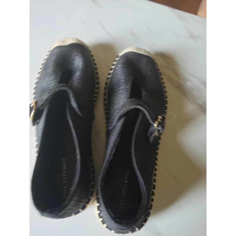 Free Assembly Mary Jane Olefin Espadrilles, Black/Natural Jute, Sz 7 NWT